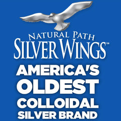 Natural Path Silver Wings purity claim with deionized water and fine particles.