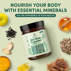 Natural Rems Sea Moss Gummies label highlighting the 16-in-1 blend.