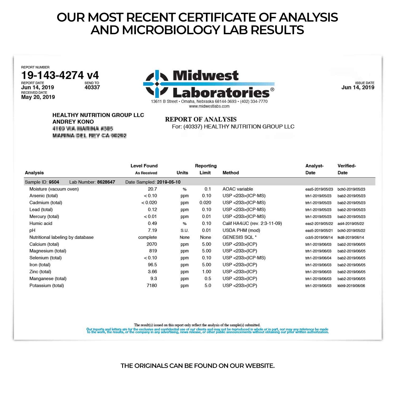 Lab-tested certificate image supporting safety and quality.