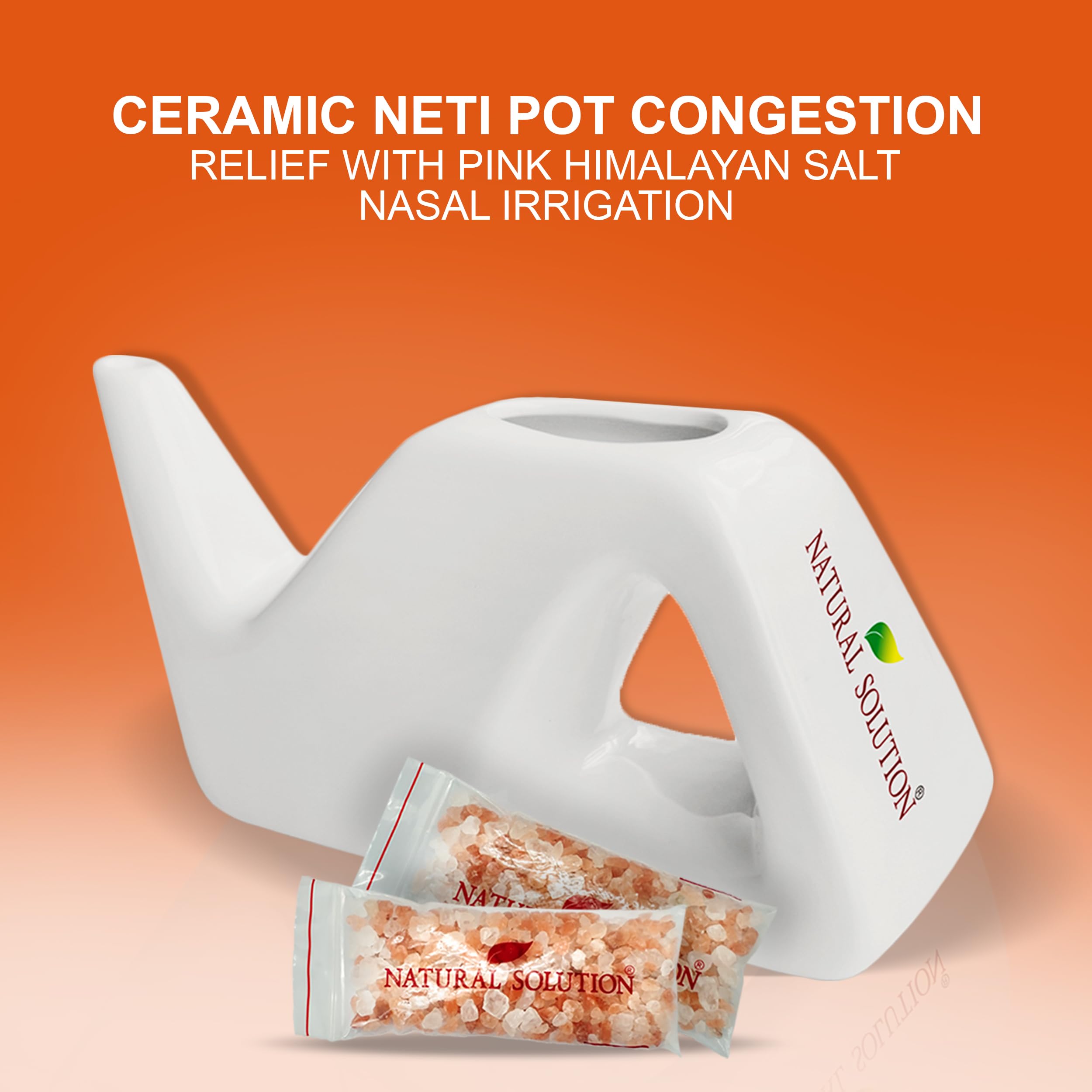 Natural Solution ceramic neti pot closeup edge shows smooth surface for safe use.