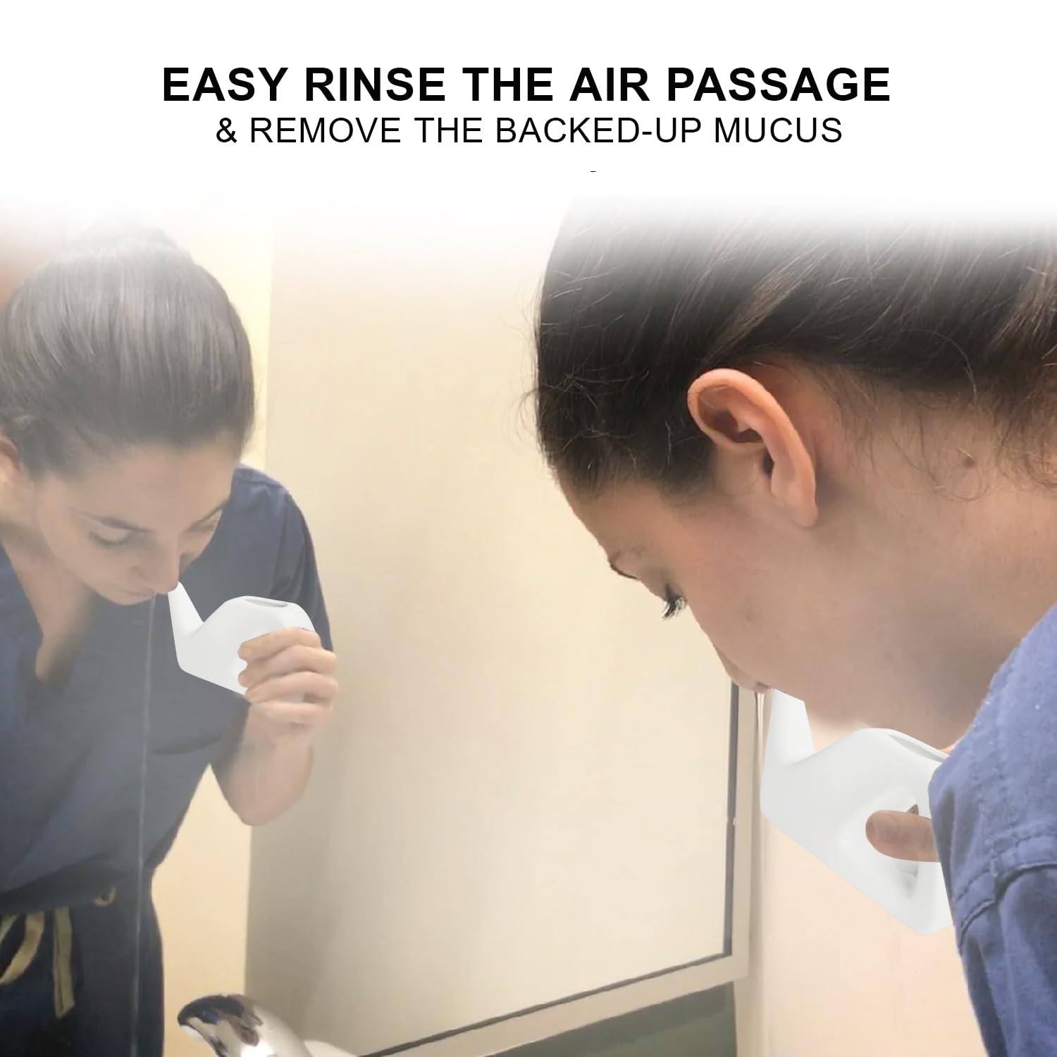 Natural Solution neti pot bathroom setup shows ready-to-use rinse in minutes.