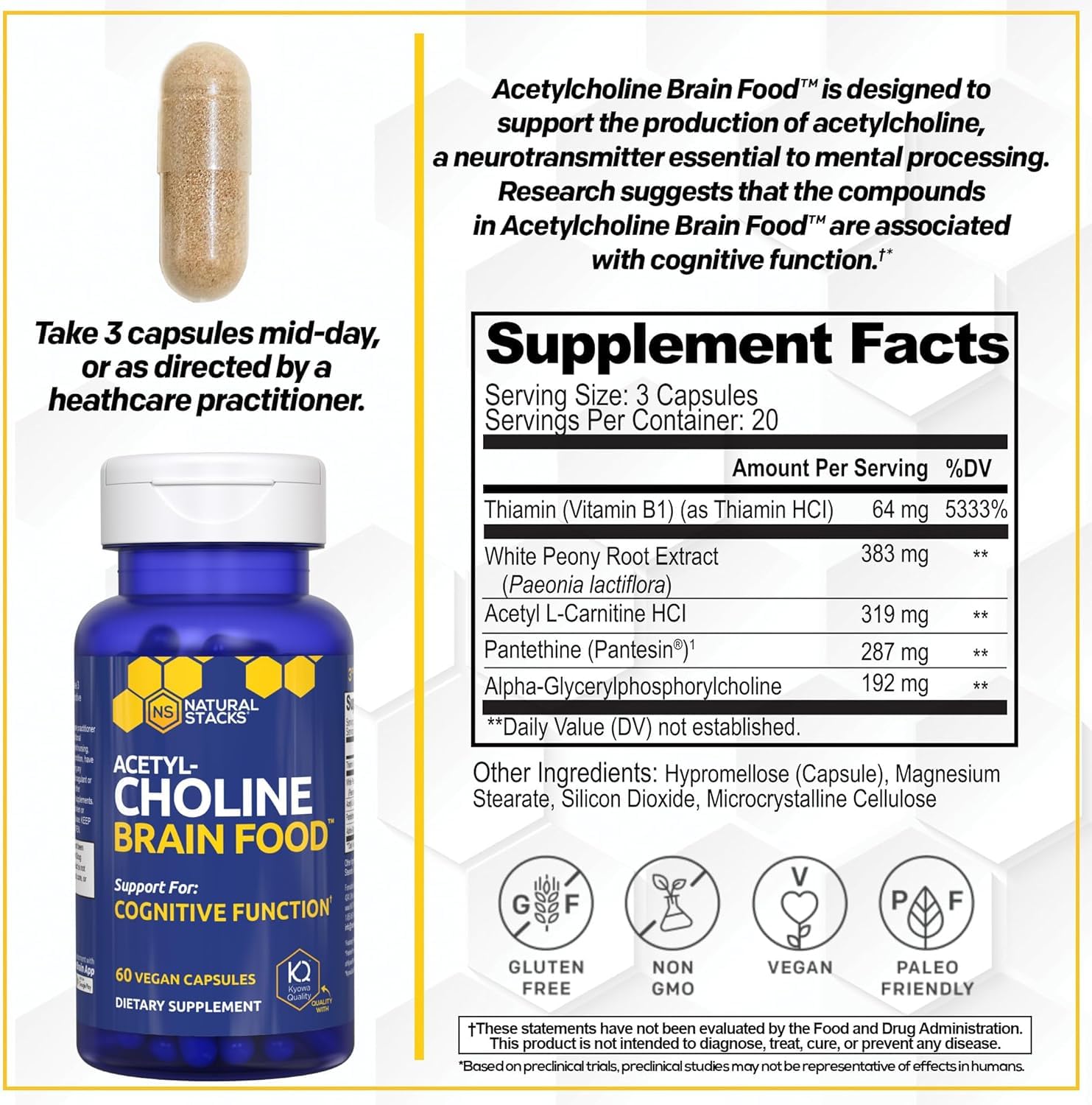 Natural Stacks Acetyl L-Carnitine capsules for mental clarity