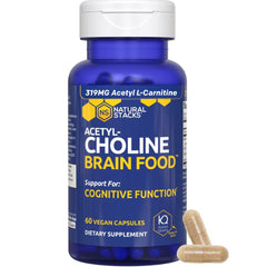 Natural Stacks Acetylcholine Brain Food bottle showing packaging for daily cognitive support