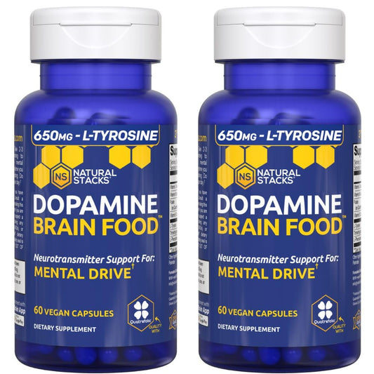 NATURAL STACKS Dopamine Brain Food bottle front supports focus and mental energy.