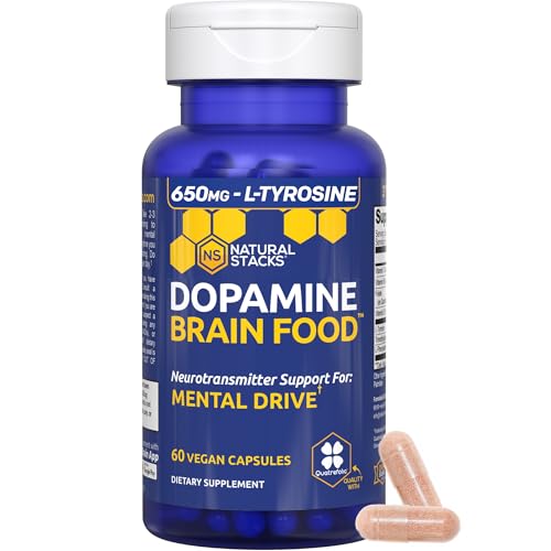 NATURAL STACKS Dopamine Brain Food capsules close-up showing robust L-Tyrosine content.
