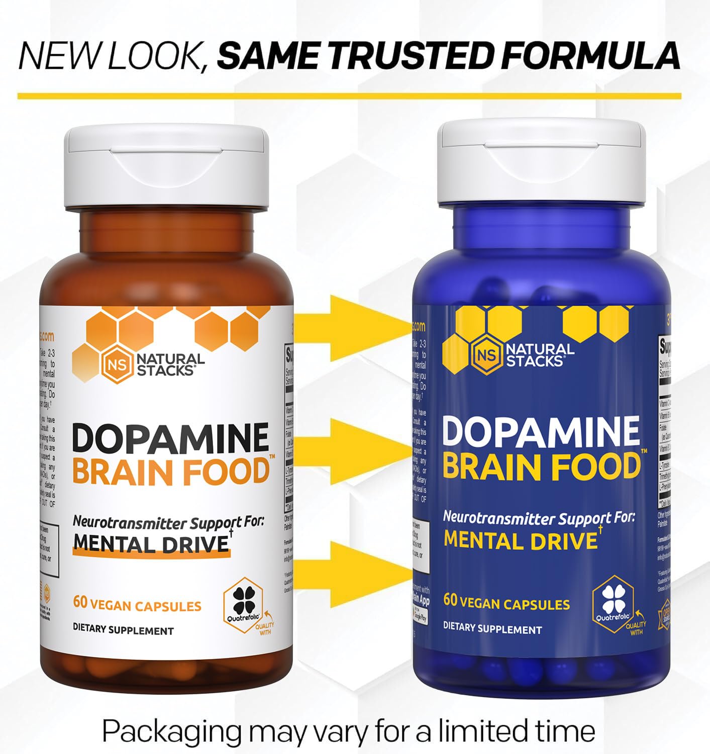NATURAL STACKS Dopamine Brain Food label detail with full ingredient disclosure.