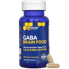 Natural Stacks GABA Brain Food capsules closeup for nightly relaxation