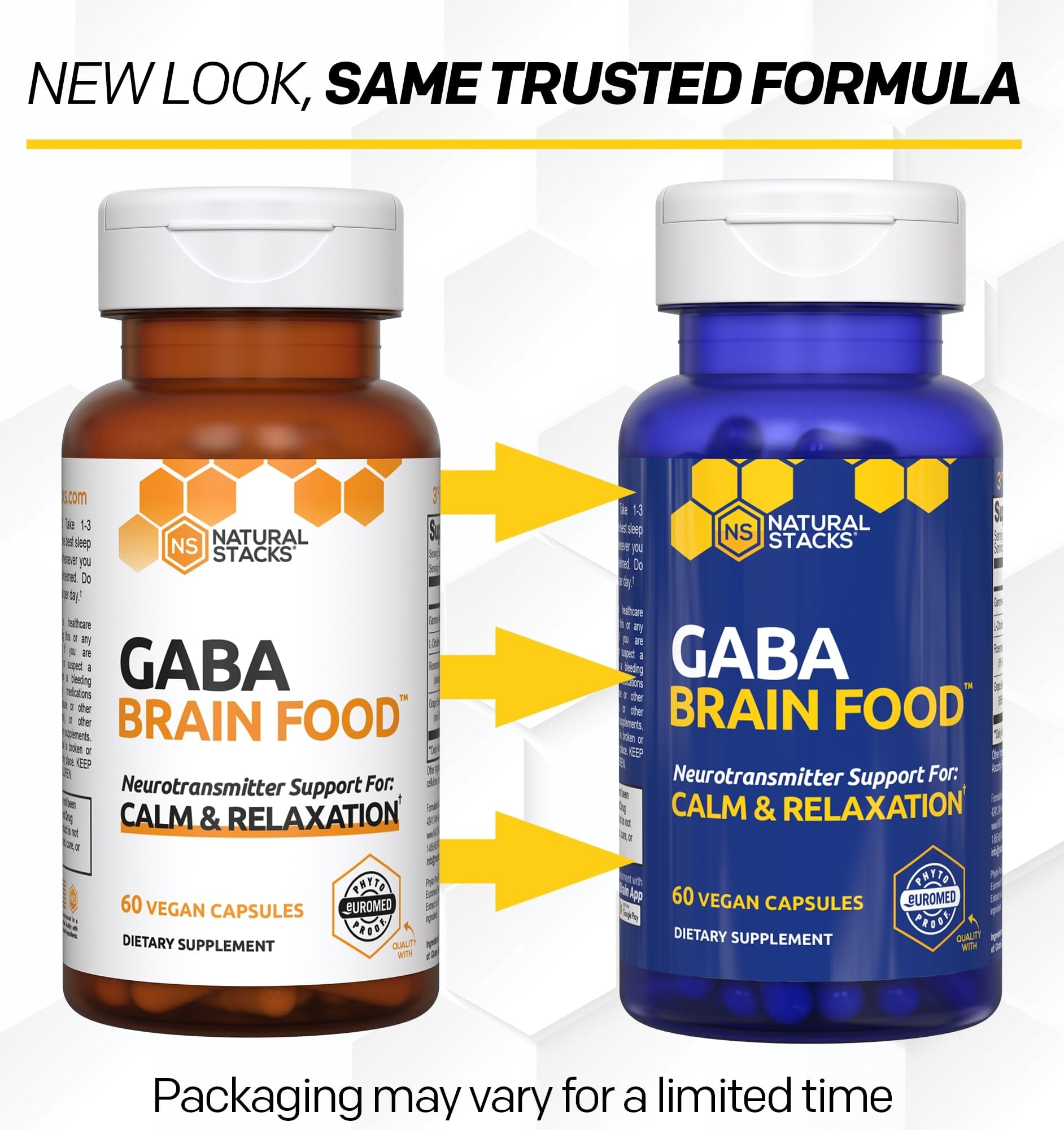 Natural Stacks GABA Brain Food label back lists key ingredients