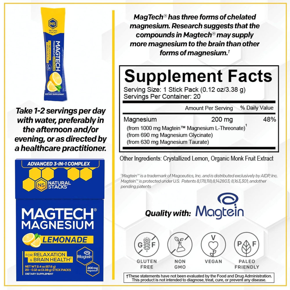 Natural Stacks MagTech magnesium glycinate capsules for gentle daily balance