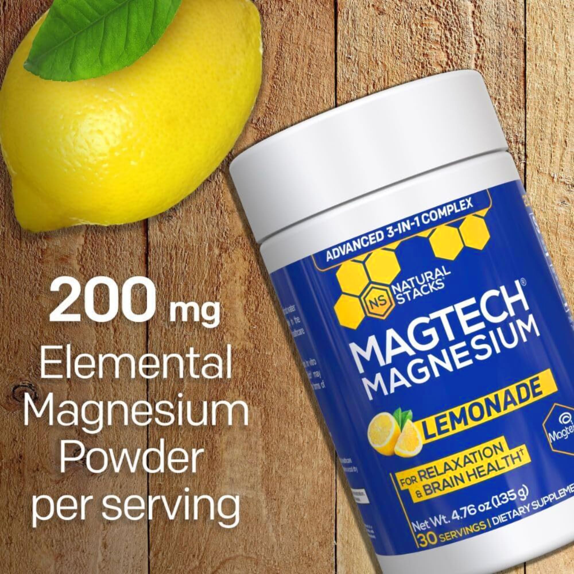 NATURAL STACKS MagTech glycinate and taurate blend promotes relaxed mood and sleep-friendly intake.