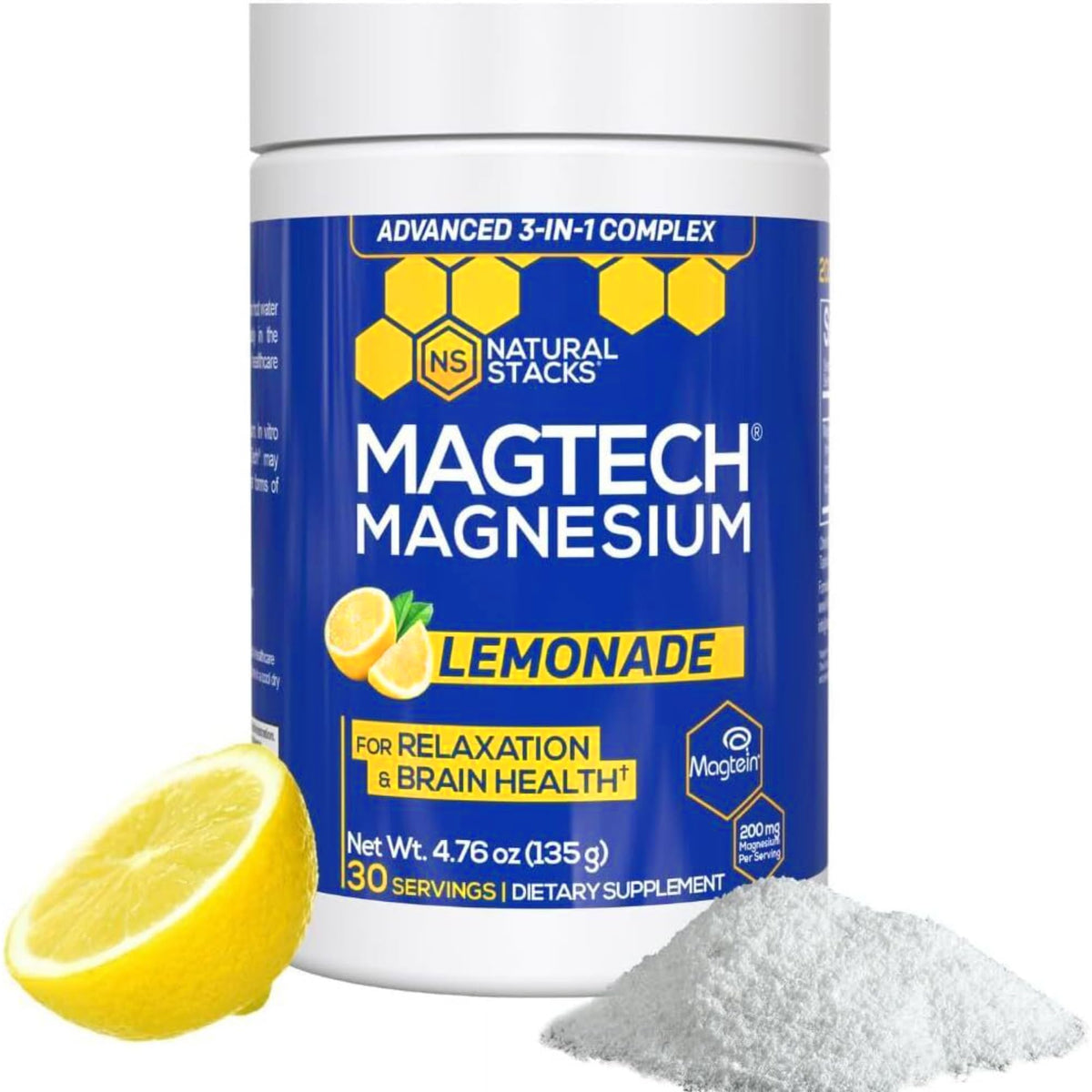 NATURAL STACKS MagTech magnesium powder in lemonade flavor for daily balance and focus.