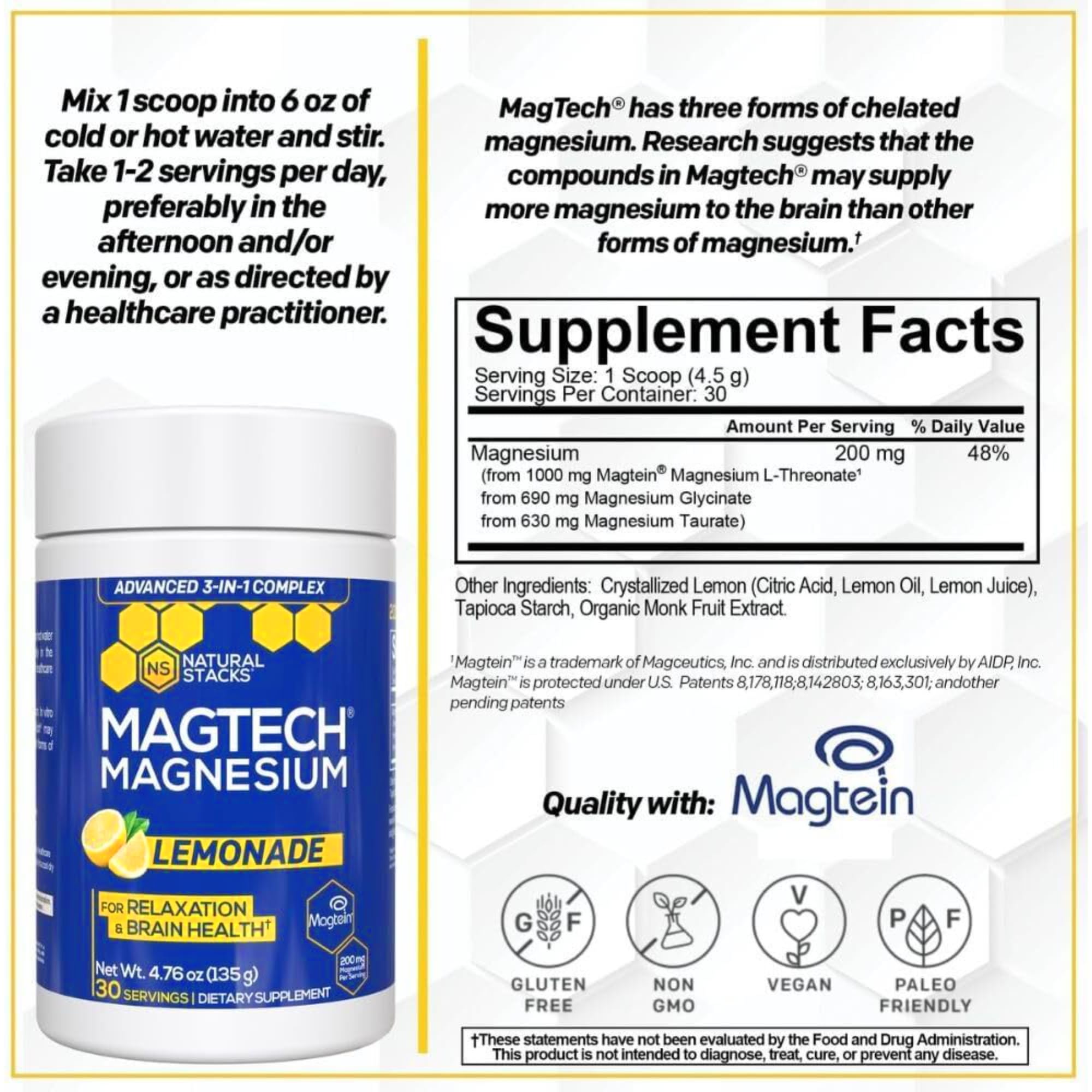 NATURAL STACKS MagTech with Magtein supports cognitive function and brain health.