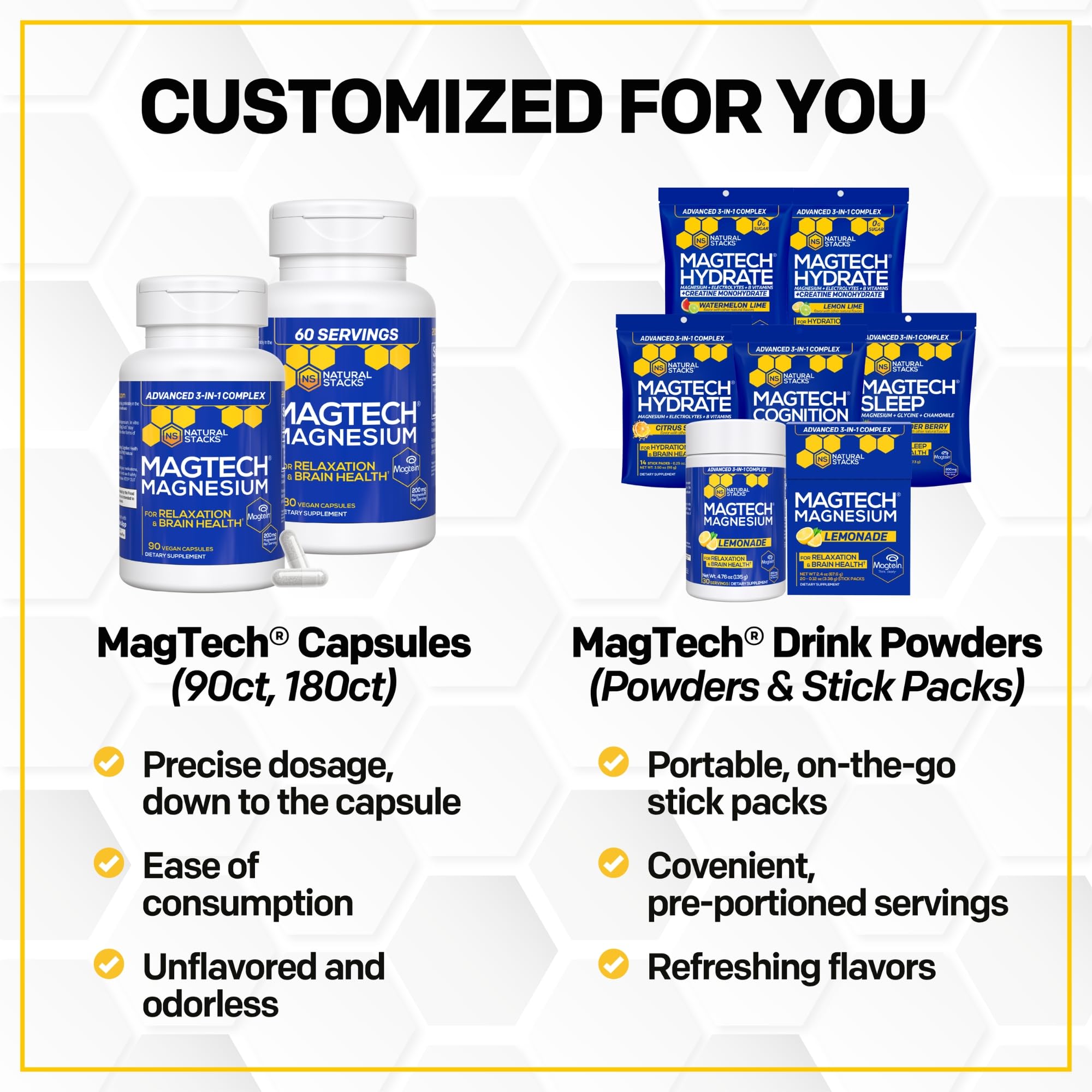 Natural Stacks MagTech packaging on display highlights convenient daily capsule format.
