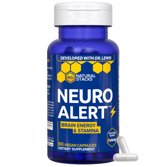 Natural Stacks NeuralAlert bottle front view for daytime focus