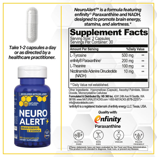 NeuralAlert capsules close-up highlighting caffeine-free energy options
