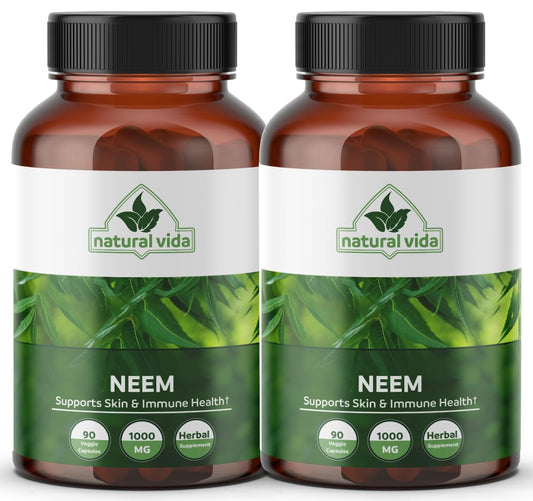 Natural Vida Neem 1000mg bottle for daily wellness and skin support.