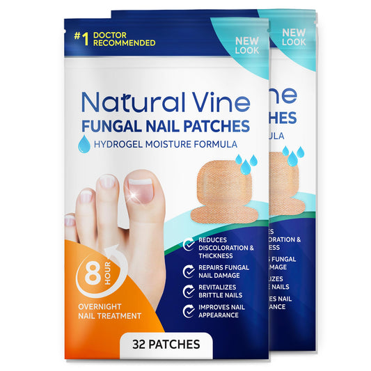 Natural Vine Toenail Patches pack front shows 32 patches for convenient treatment