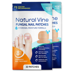 Natural Vine Toenail Patches pack front shows 32 patches for convenient treatment