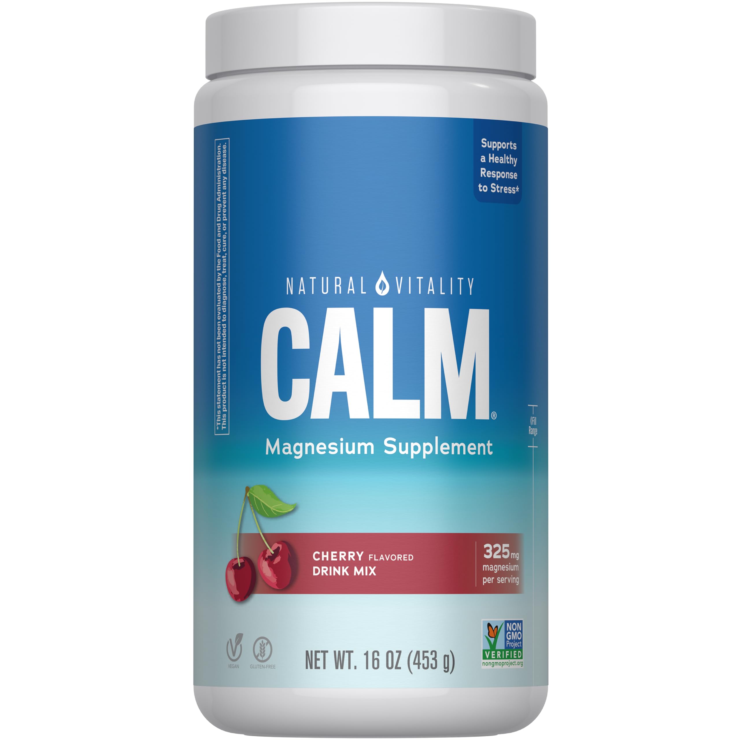 Natural Vitality CALM bottle being poured for a relaxing moment.