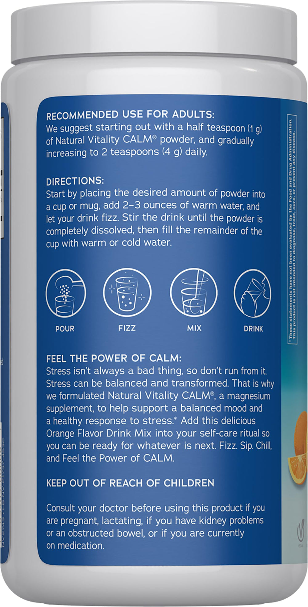 Natural Vitality CALM ingredients panel highlights vegan and gluten-free formula