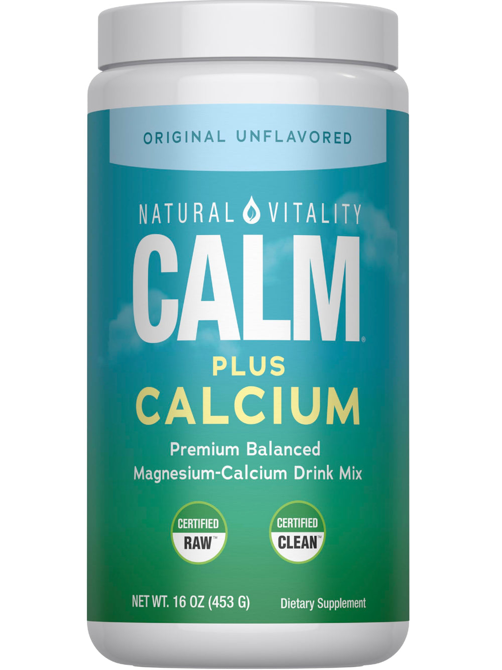 Natural Vitality CALM bottle with magnesium drink mix for a calming moment.