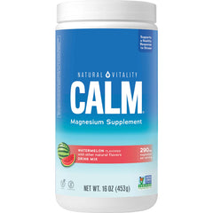 Natural Vitality CALM watermelon powder bottle ready to mix for calm moments