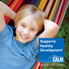Natural Vitality Kids Calm glass with berry drink for calm moments.