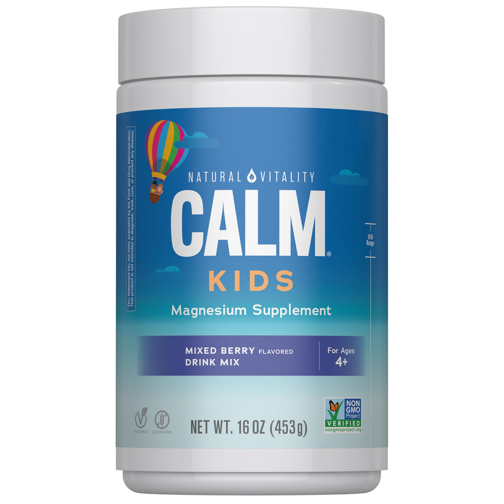 Natural Vitality Kids Calm magnesium pour bottle for easy on-the-go calm support.