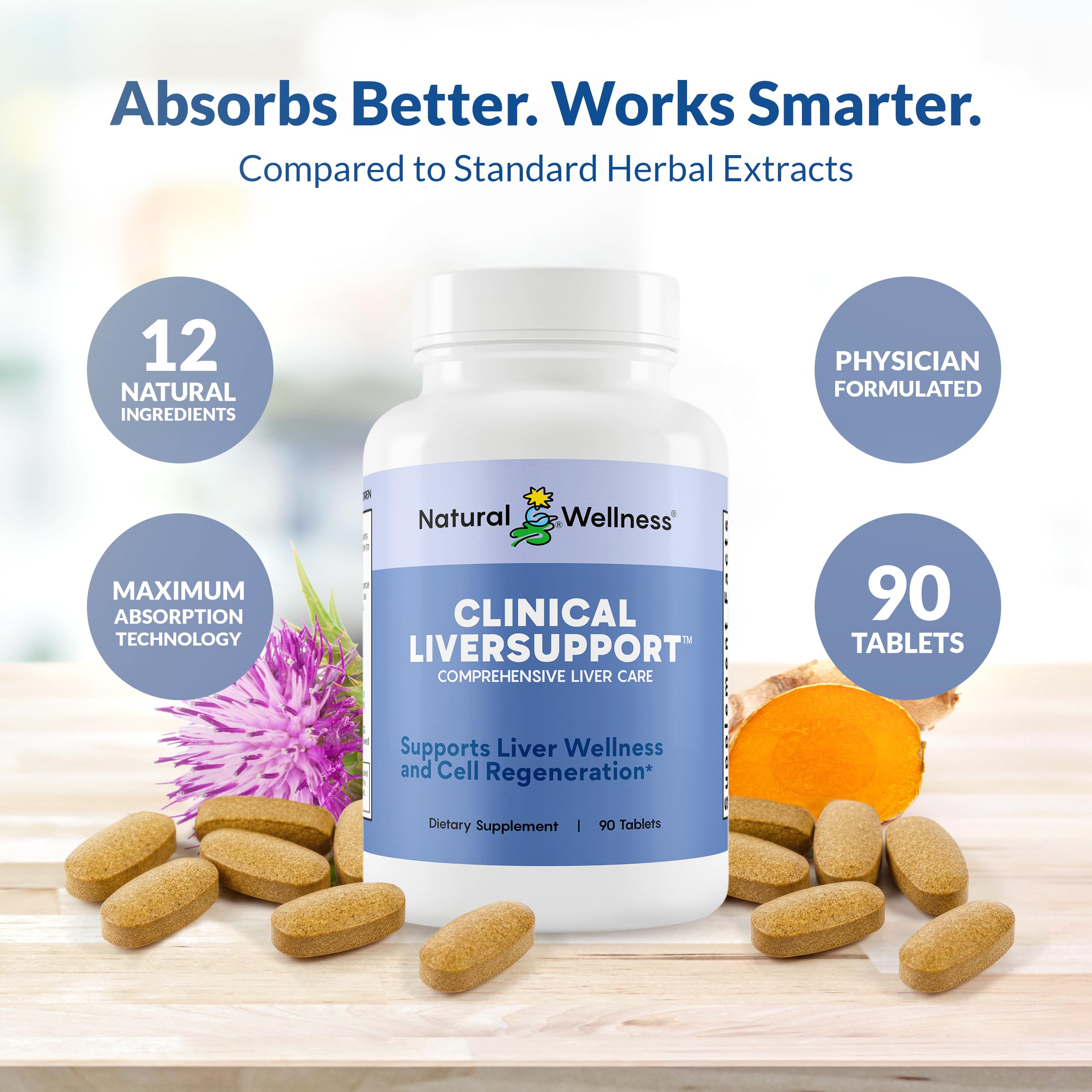 Natural Wellness Curcumin capsules close-up emphasizing high-absorption formula.