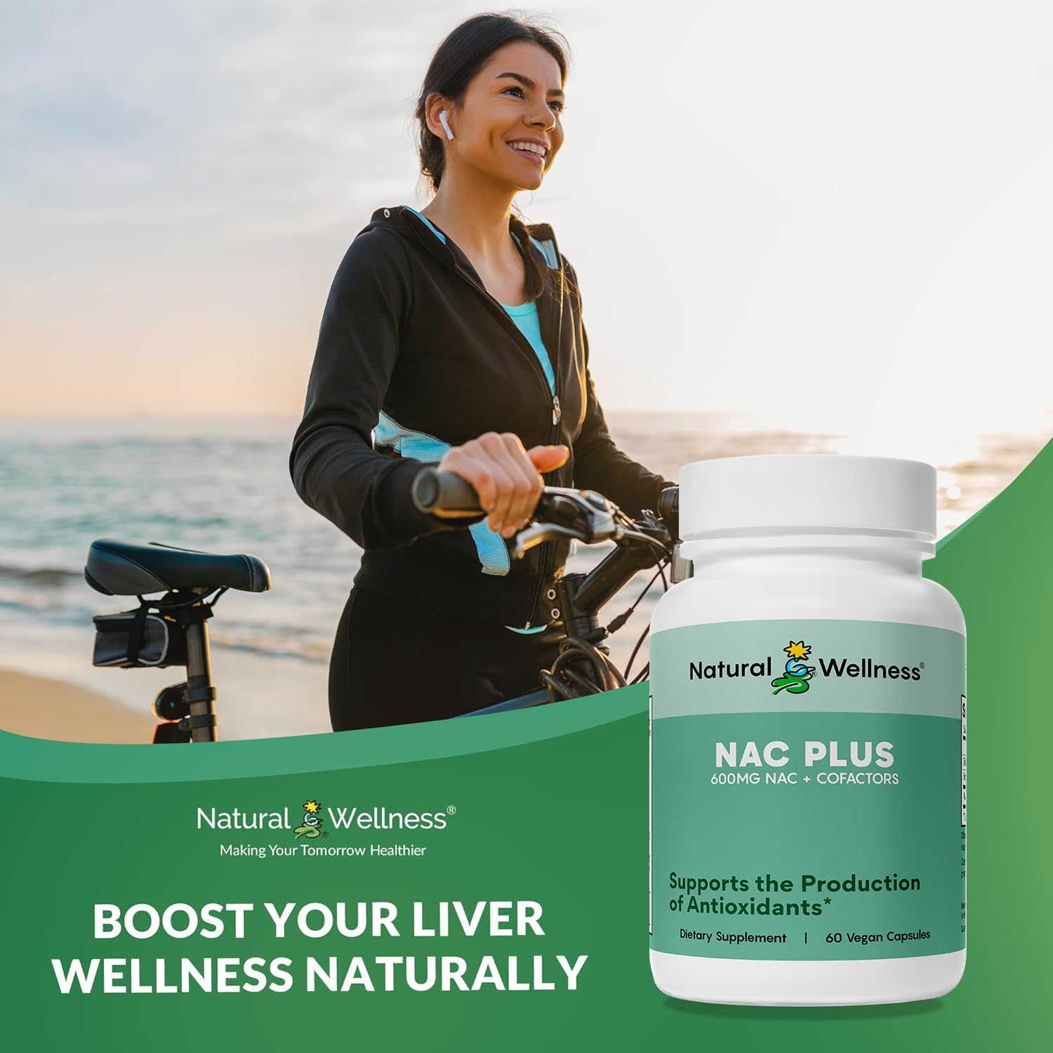 Natural Wellness NAC Plus bottle with resealable cap emphasizing freshness