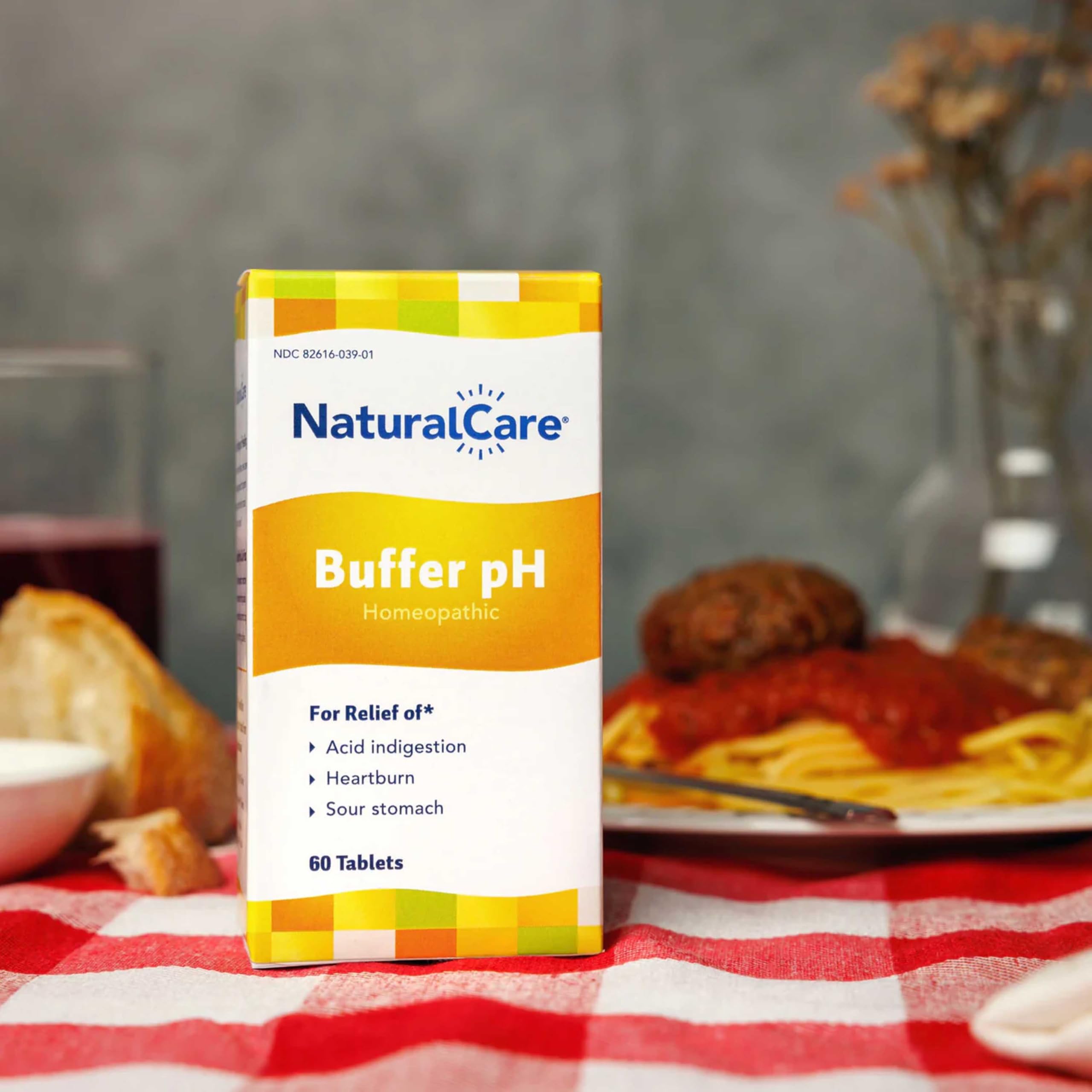 NaturalCare Buffer pH bottle side with label details and a safe, non habit forming formula.