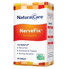 NaturalCare NerveFix bottle front with tablets for daily nerve comfort.