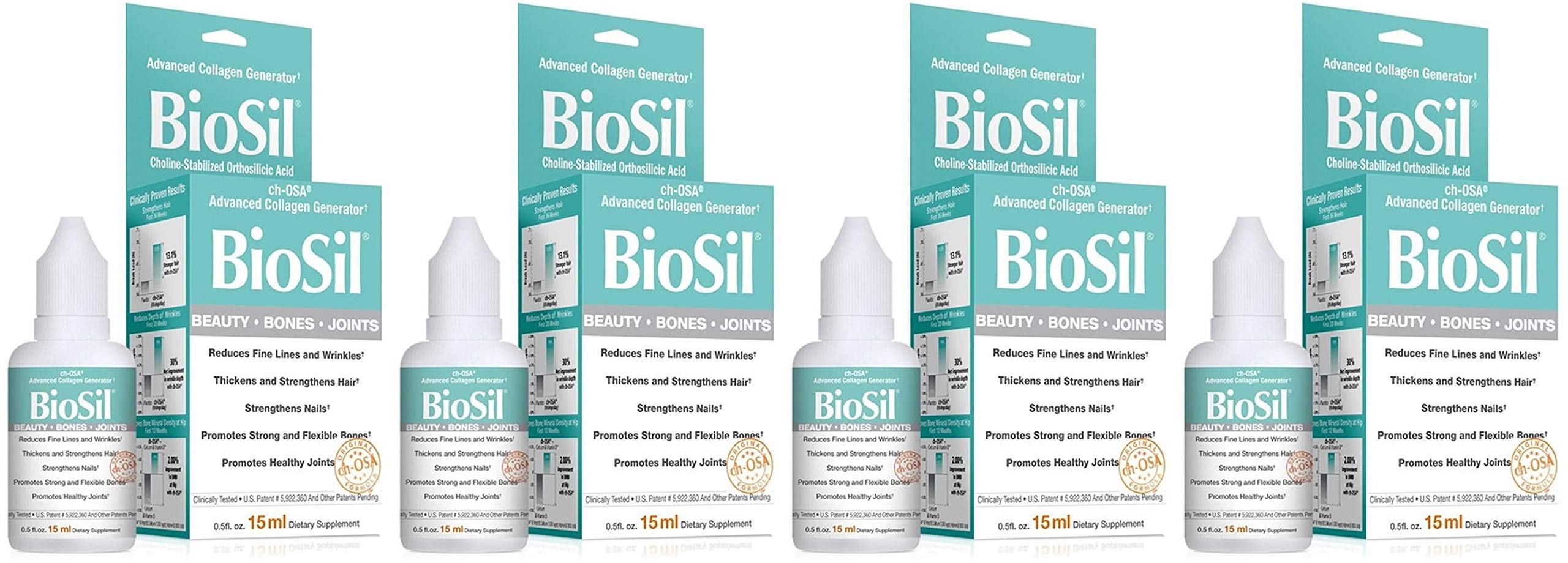 Natural Factors BioSil Beauty Bones & Joints Liquid bottle, dropper in use, supports collagen-related beauty benefits.