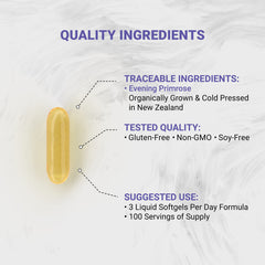 Naturalis Evening Primrose Oil origin label from New Zealand highlighting organic farming.