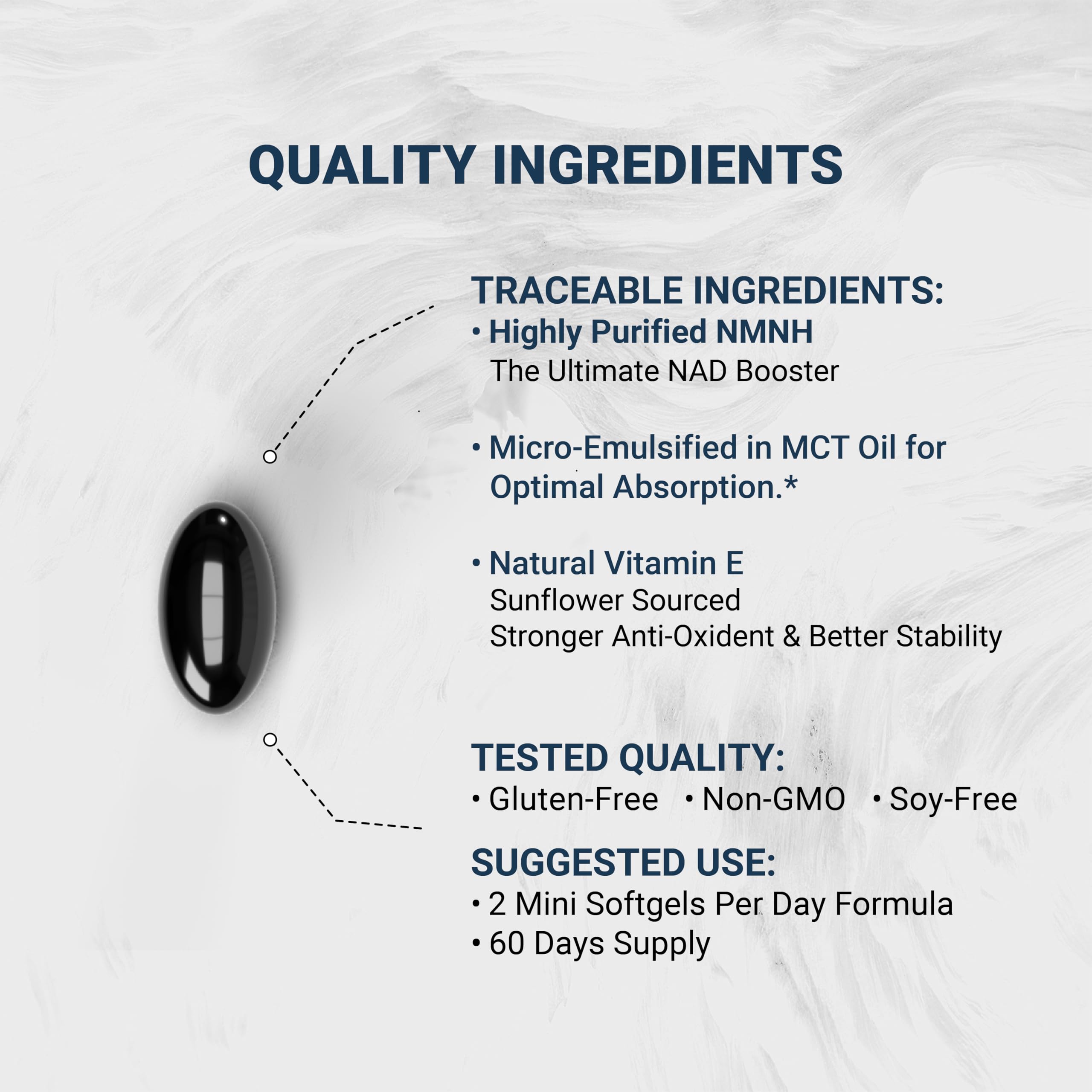 Naturalis NMNH nano-emulsified in MCT oil for enhanced absorption.