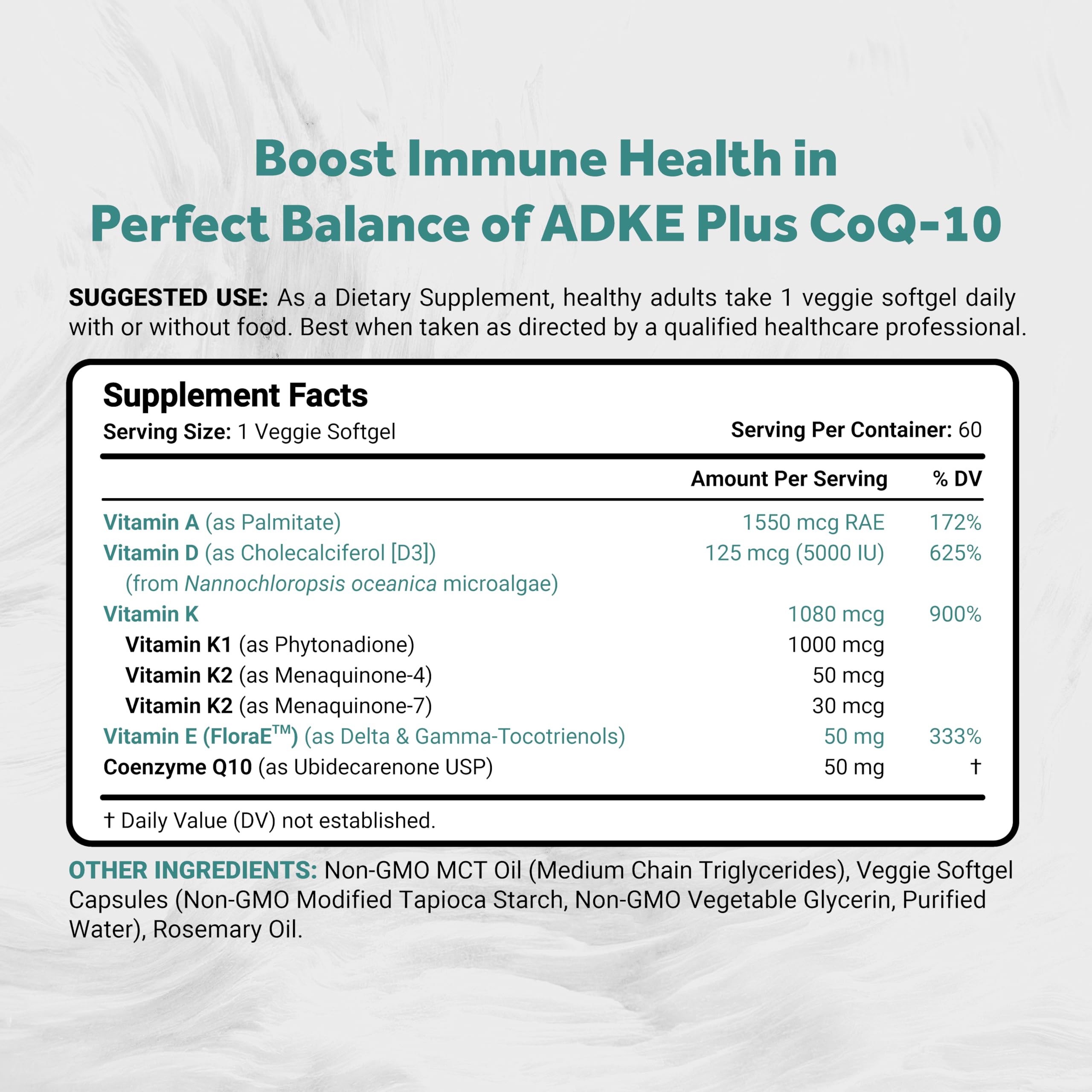 Naturalis ADKE softgels close-up highlighting vegan vitamins.