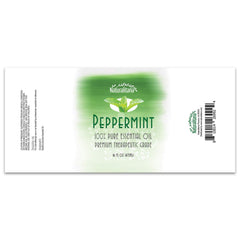 Naturalitana Peppermint oil bottle shown for topical use with a carrier oil.