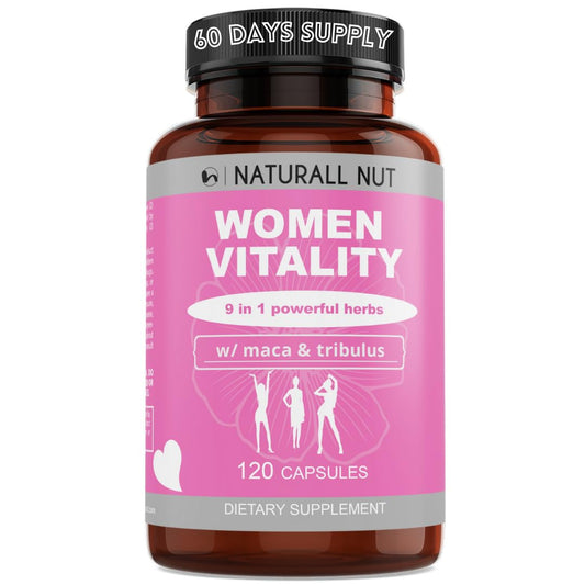 Naturall Nut Women Vitality bottle with capsules for daily energy and mood support.
