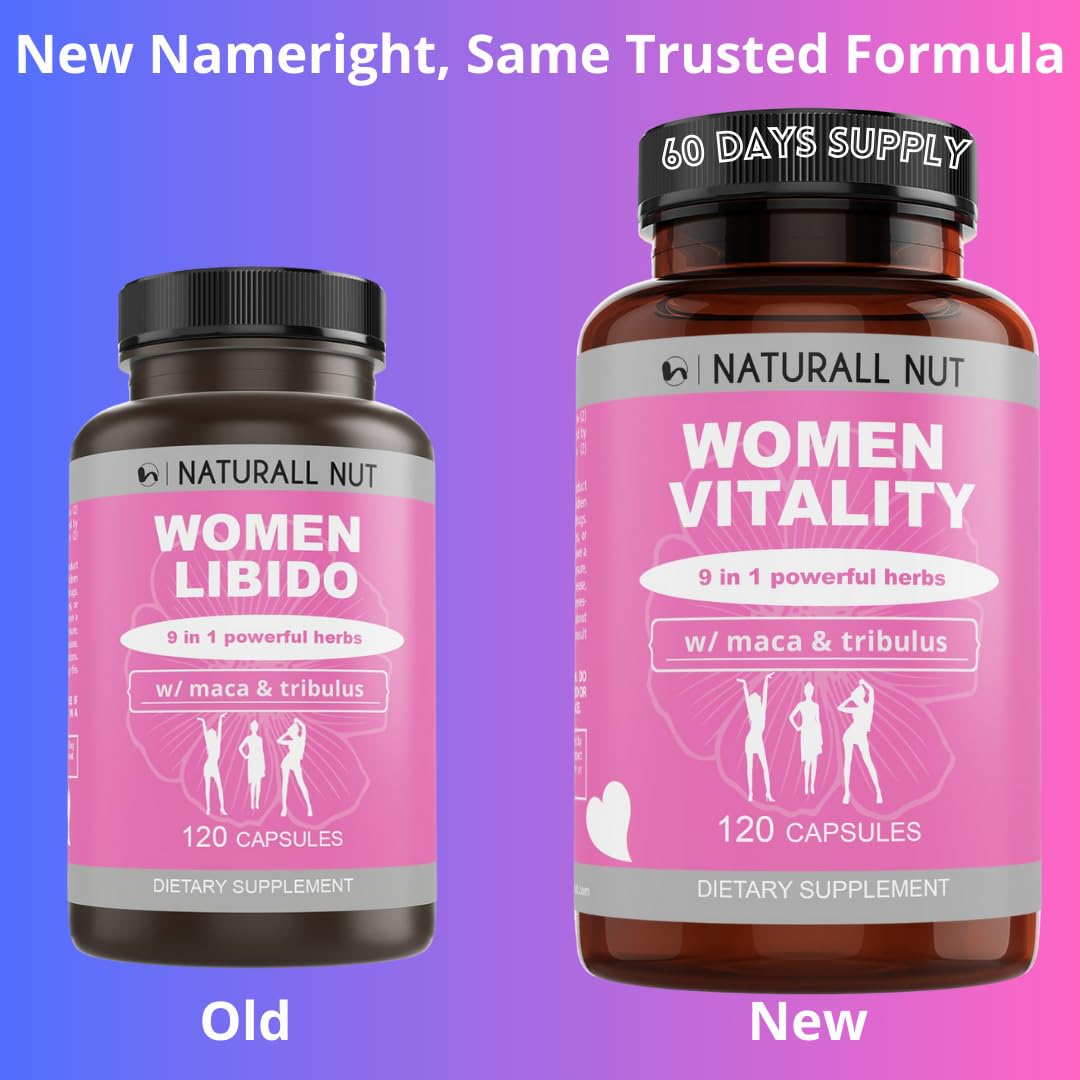 Naturall Nut Women Vitality capsules close-up showing plant-based formula for vitality.