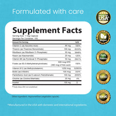 NaturaLife Labs Vitamin B-Complex active forms label highlights B2, B6, B9, B12 for bioavailability