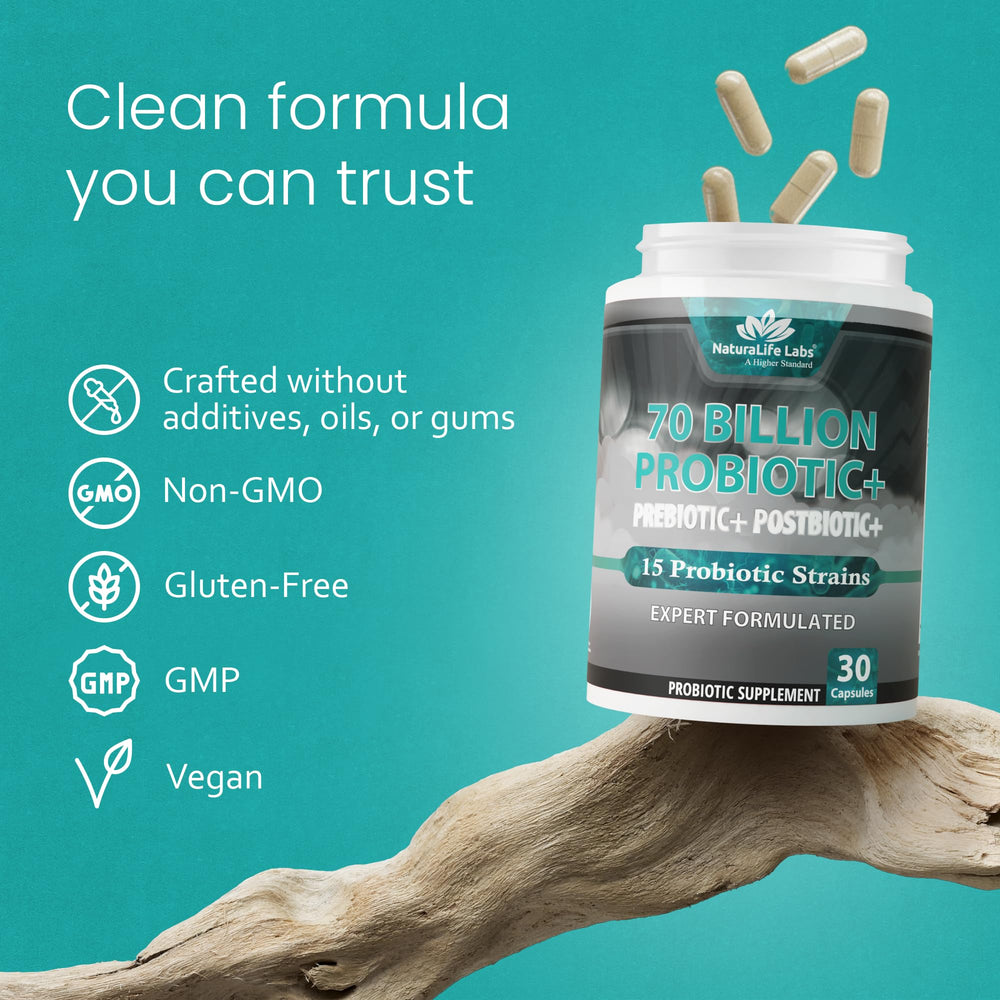 NaturaLife Labs postbiotic metabolites closeup suggests a balanced gut environment.