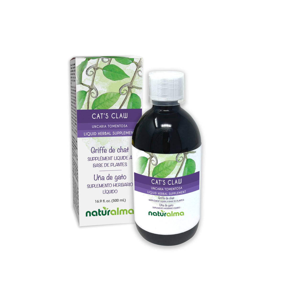 Naturalma Cats Claw tincture bottle 500ml, alcohol-free and vegan-friendly for daily wellness.