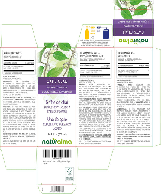 Naturalma Cats Claw tincture drops 2ml serving for convenient dosing and use.