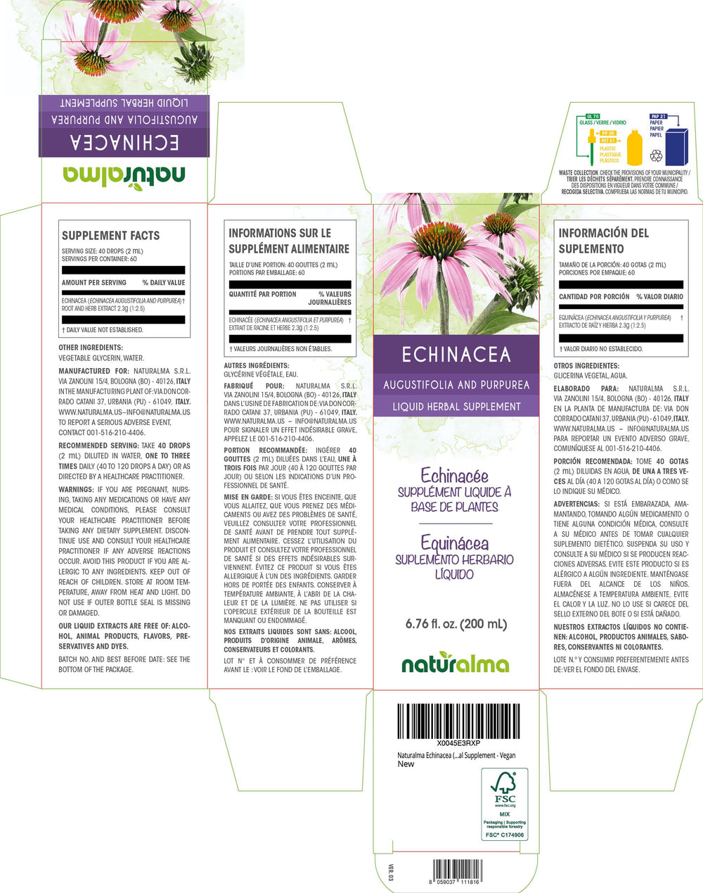 Naturalma Echinacea drops pour demonstrates easy dosing in a mild-tasting liquid.