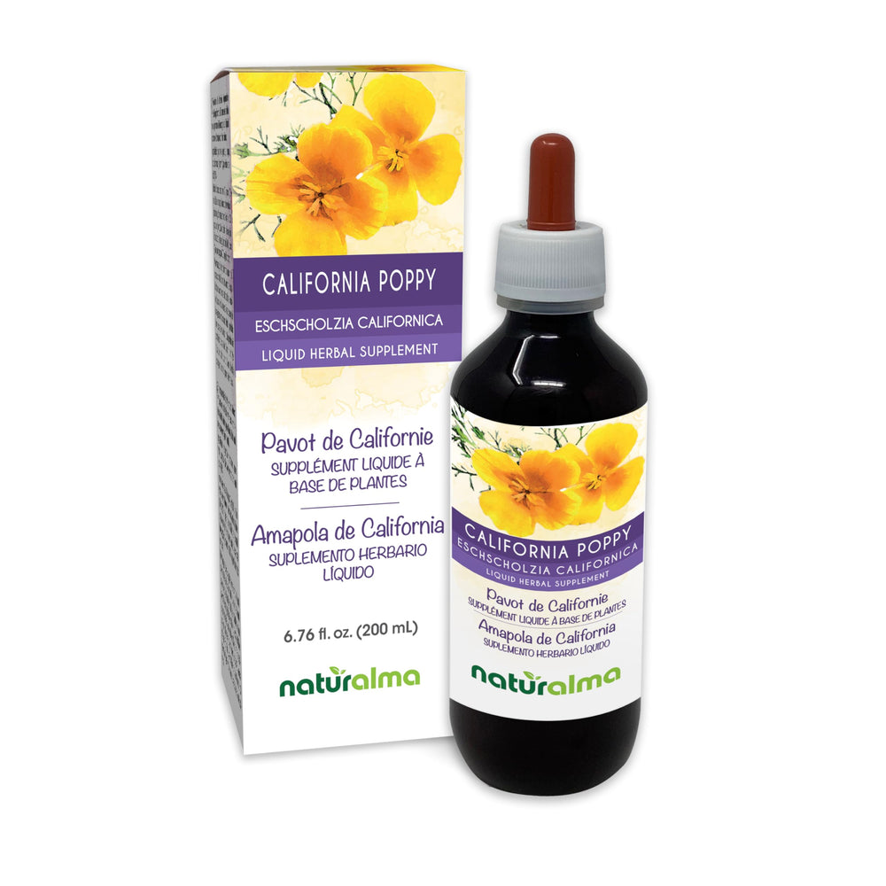 Naturalma Eschscholzia tincture bottle with dropper for alcohol-free herbal support.
