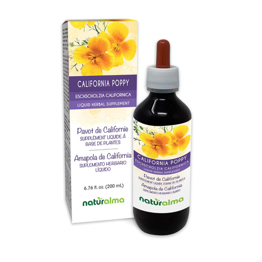 Naturalma Eschscholzia tincture bottle with dropper for alcohol-free herbal support.