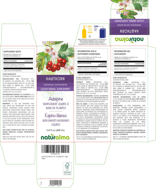 Close-up of hawthorn leaves and flowers for Naturalma liquid extract emphasis.