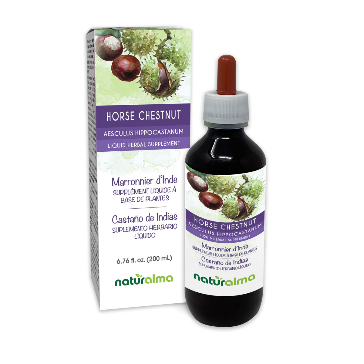 Naturalma horse chestnut tincture bottle with dropper for easy daily dosing.