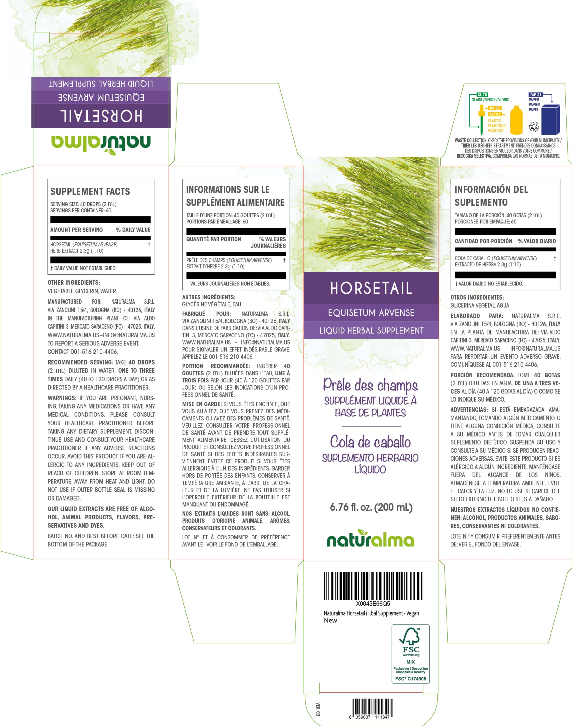 Naturalma Horsetail drops pour action enables easy dosing.