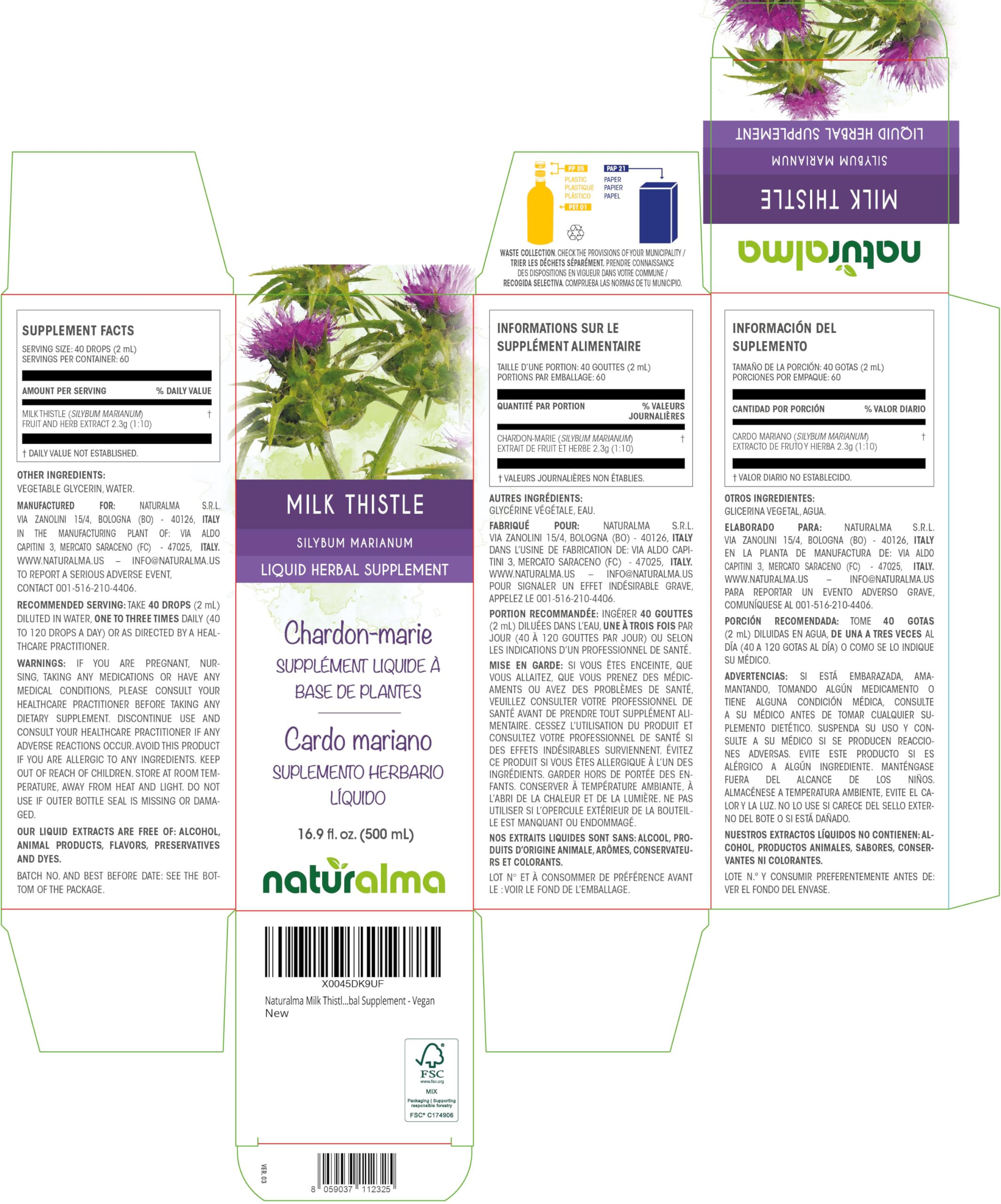 Closeup of Naturalma Milk Thistle fruits and herbs showing pure extract.